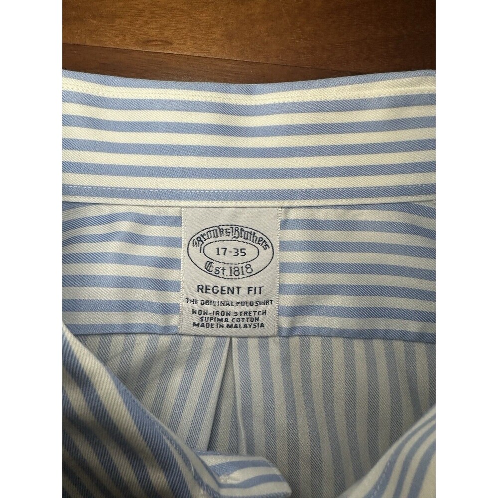BROOKS BROTHERS Regent Non Iron Light Blue Striped Dress Shirt 17 - 35